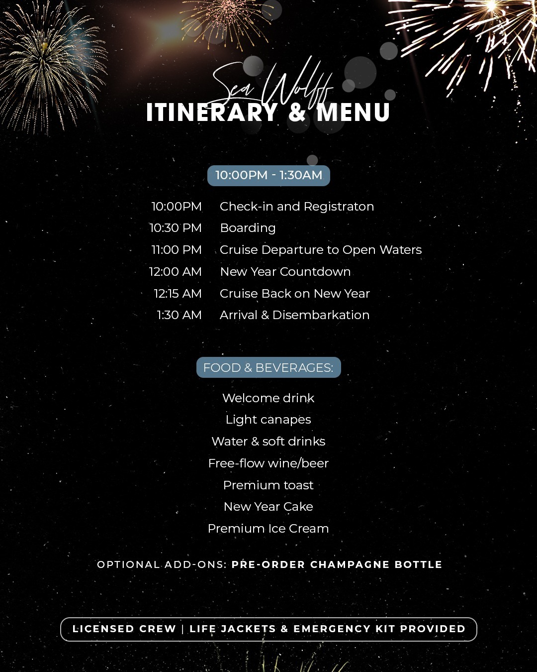 New Year Eve’s Countdown (31 DEC 25) LUXURY CRUISE SEA WOLFF